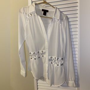 White button down with cutout